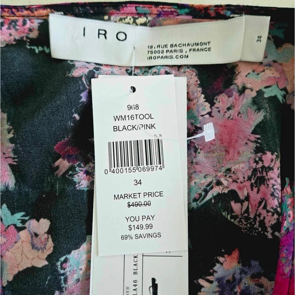 IRO Women's Pink and Black Long Sleeve V Neck Silk Blouse New Size XS - Picture 2 of 14